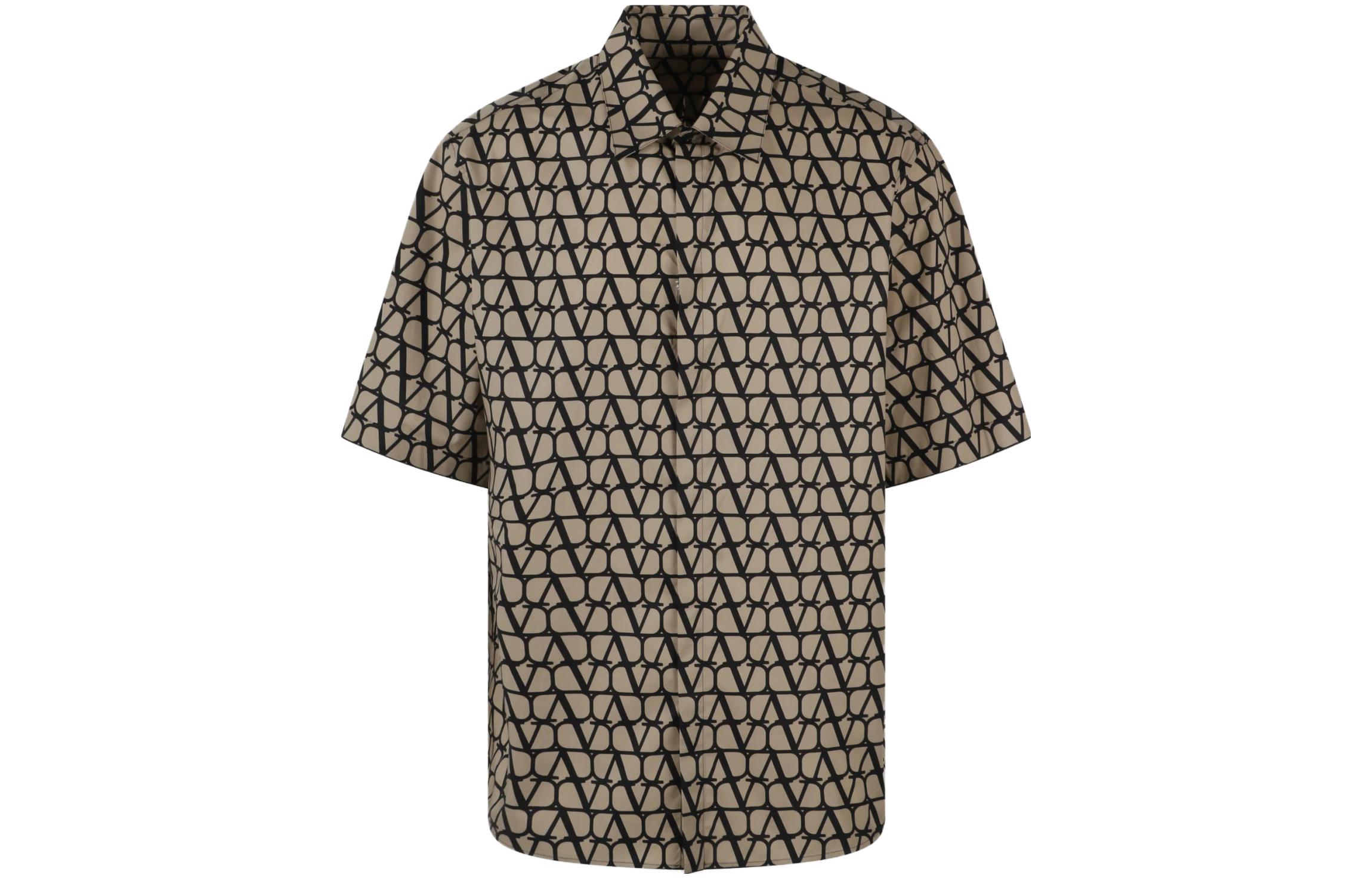 Valentino  Logo Printed Short Sleeve Relaxed Fit Polo Shirt Khaki. 3V3AAM959GF-MYL