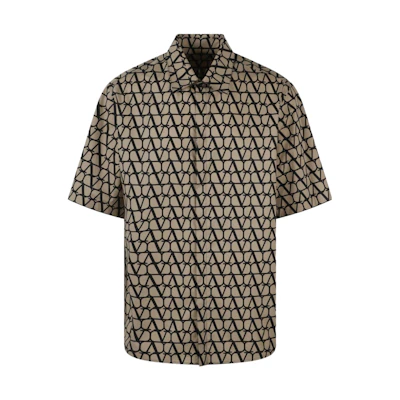 Valentino Logo Printed Short Sleeve Relaxed Fit Polo Shirt Khaki. 3V3AAM959GF-MYL