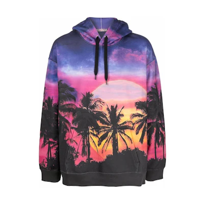 Valentino Logo Scenic Print Drawstring Hoodie Multicolor. VMF18I850Z44