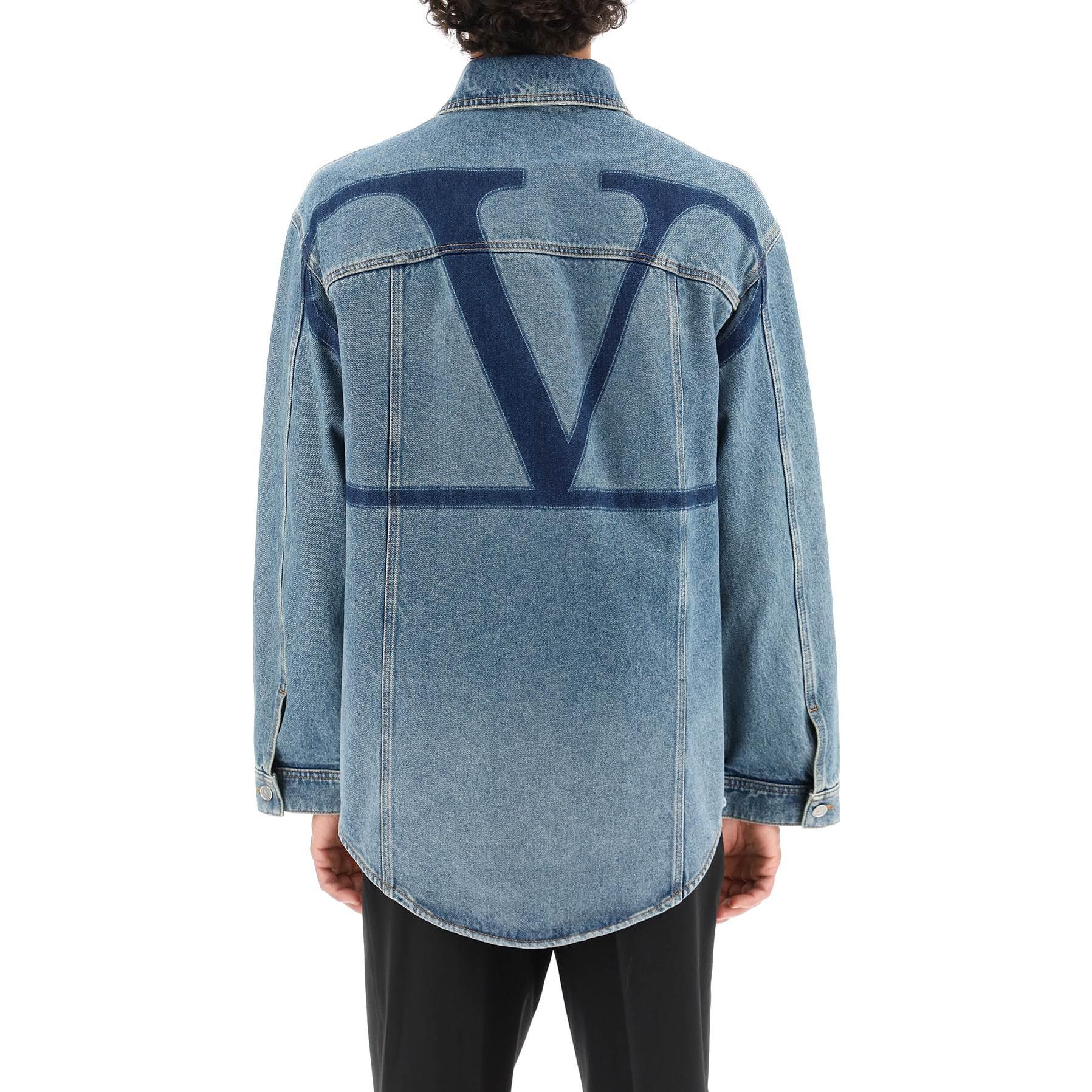 Shop Valentino Jaket Denim Potongan Longgar Lengan Panjang Biru Berbutang Depan 1V3DB01R8K1-BBW