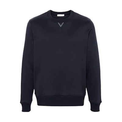 Valentino Navy Blue Solid Logo Crewneck Sweatshirt SS24 Collection. VMF27PA89598