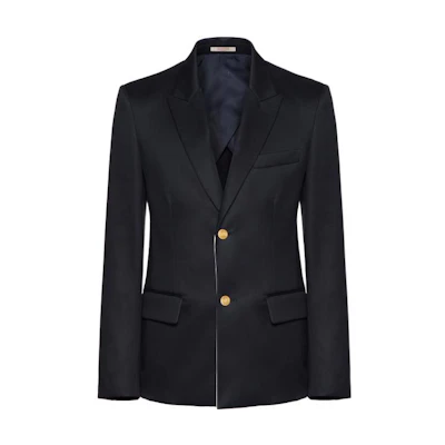 Valentino Navy Blue Solid Single-Breasted Blazer SS23 Early Spring Series. 2V3CEE70903598