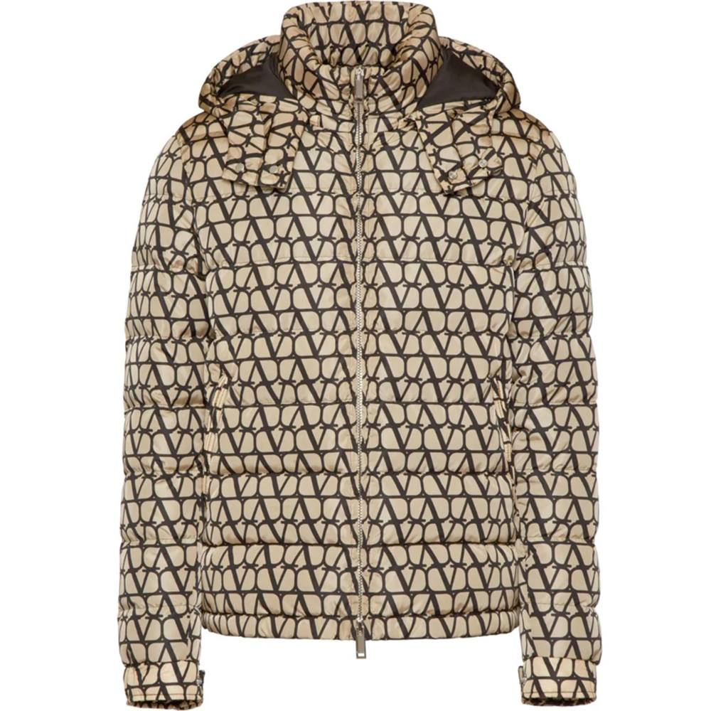 Valentino  Quilted Monogram Hoodie Jacket in Camel Color. 3V3CNA319FUMYL