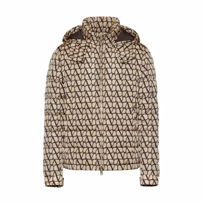 Valentino Quilted Monogram Hoodie Jacket in Camel Color. 3V3CNA319FUMYL