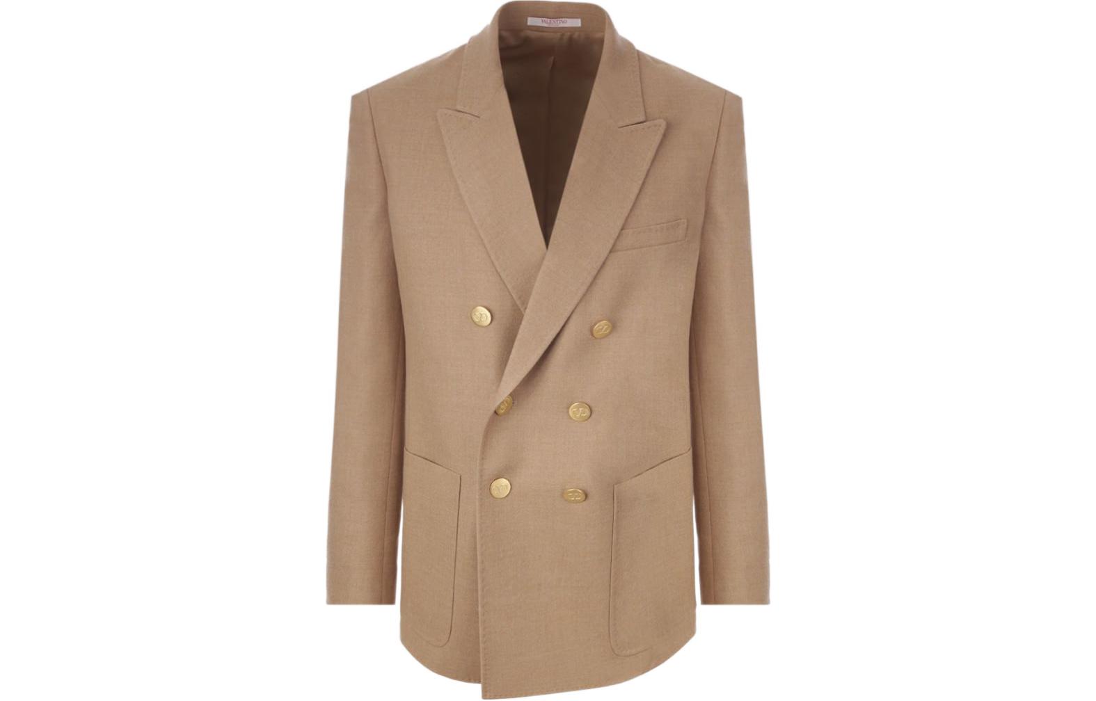 Valentino  Solid Double-Breasted Brown Blazer Jacket. 1V3CED958K2954