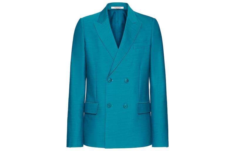 Order ヴァレンティノ ソリッド ダブルブレスト カジュアル ブレザージャケット ブルー 1V3CEE208E7HE8