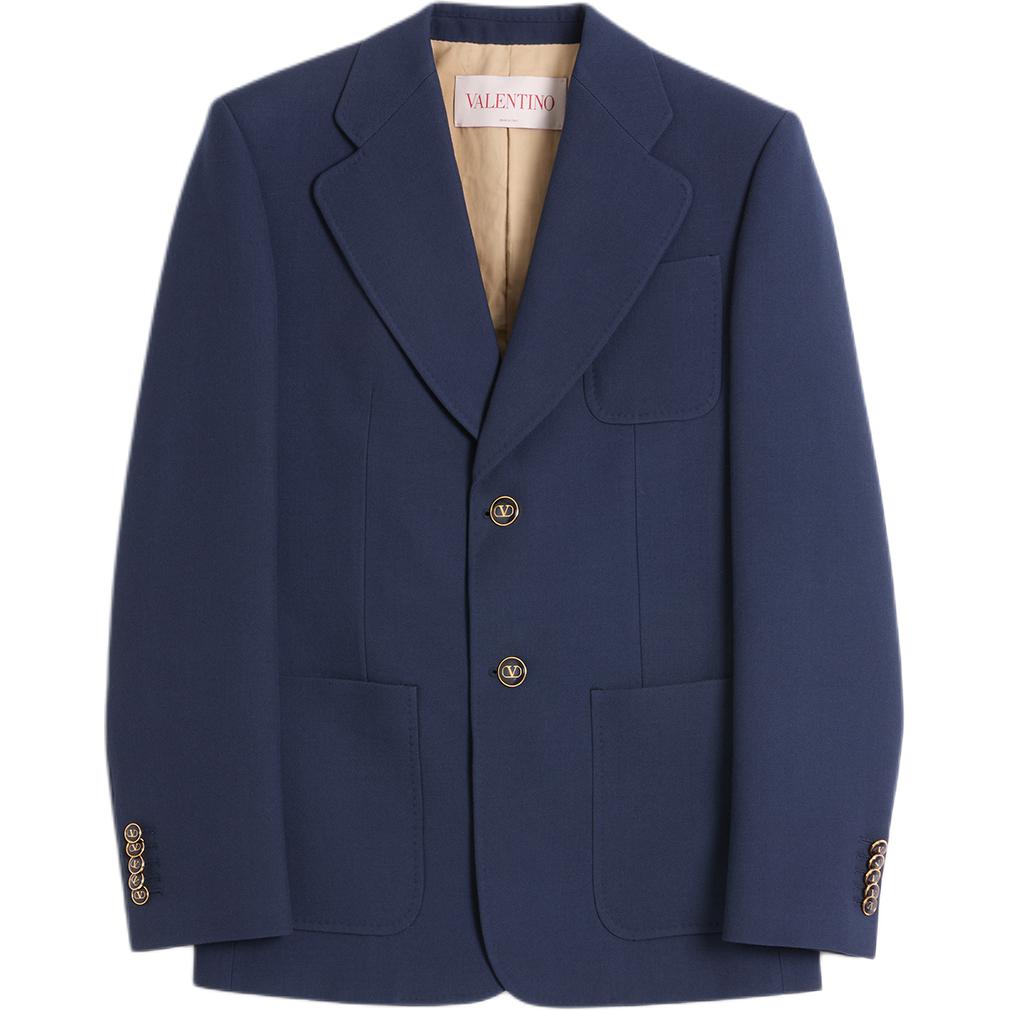 Valentino  Solid Single-Breasted Blazer Jacket Indigo Blue FW24. 6V3CEG959EBD51