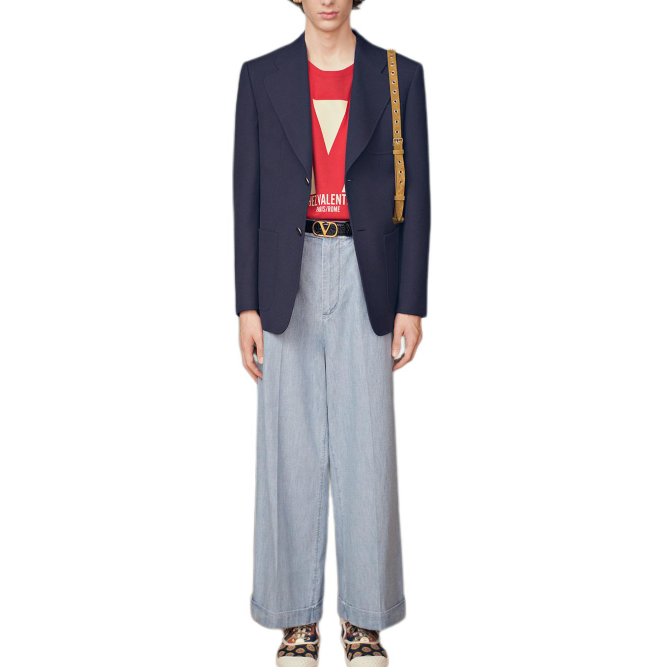 Shop ヴァレンティノ インディゴブルー ソリッドシングルブレストブレザージャケット FW24 6V3CEG959EBD51