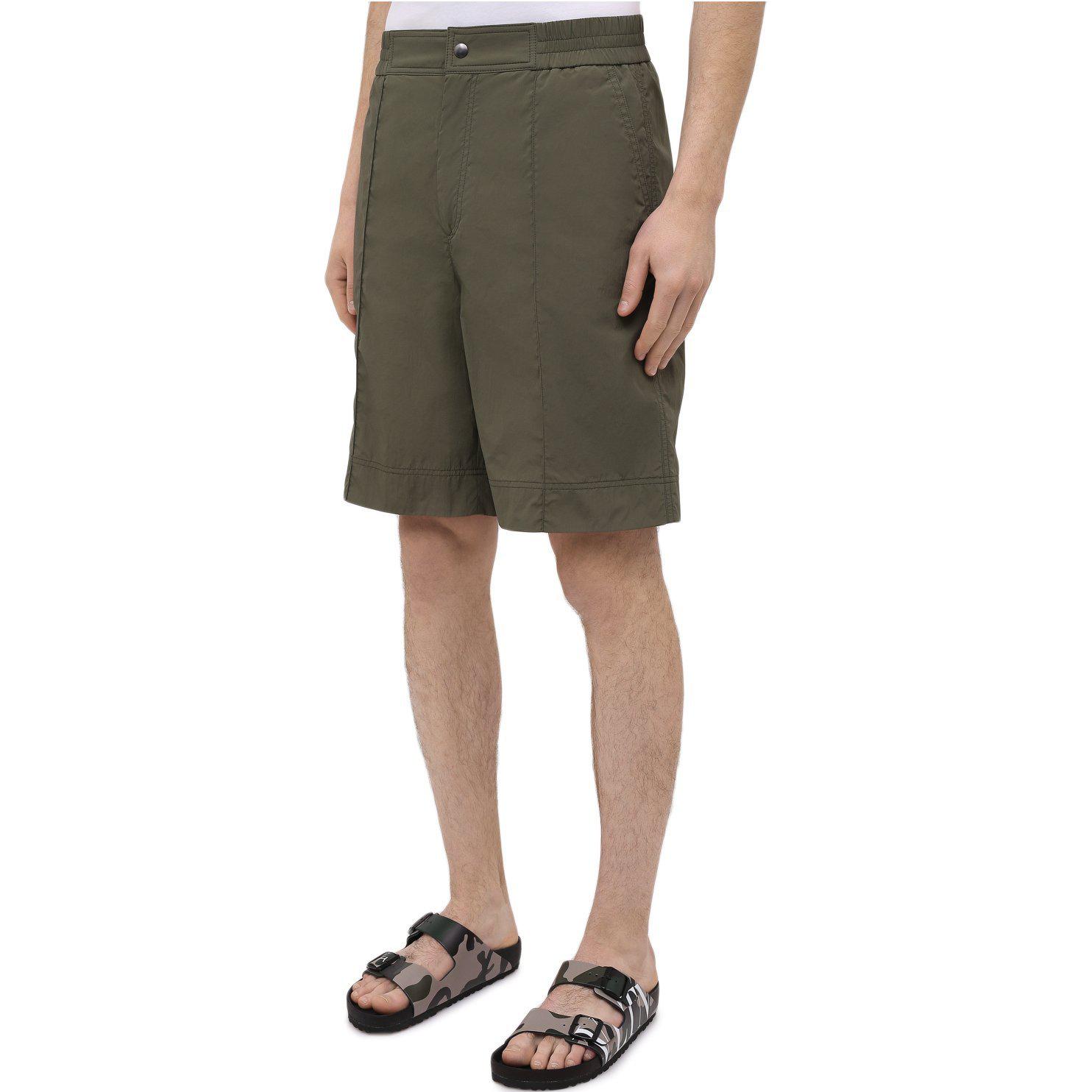 Shop Valentino  Solid Zipper Straight-Cut Casual Shorts in Dark Green VV3RDA9170F825