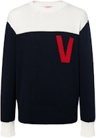 Valentino SS22 Colorblock Letter Jacquard Knit Sweater 1V3KC22N8R045P Valentino SS22 Colorblock Letter Jacquard Knit Sweater 1V3KC22N8R045P