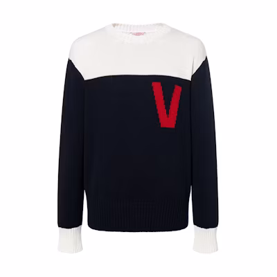 Valentino SS22 Colorblock Letter Jacquard Knit Sweater 1V3KC22N8R045P