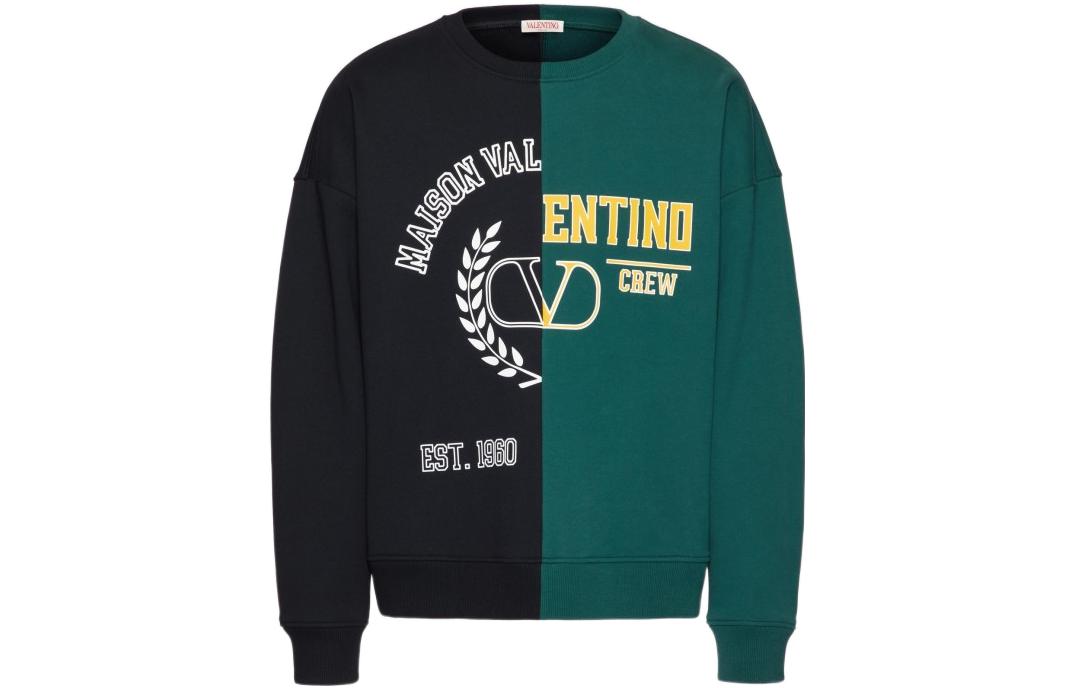 Valentino  SS23 Pullover Sweatshirt Black Green Colorblock Logo Print. 2V3MF25G967UYZ