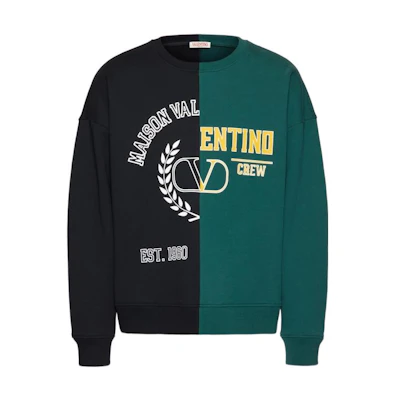 Valentino SS23 Pullover Sweatshirt Black Green Colorblock Logo Print. 2V3MF25G967UYZ