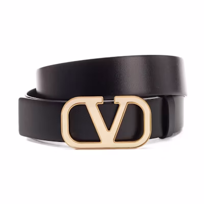 Valentino "V Logo" Black Leather Belt 3.5cm Wide. XY2T0S98QWUFV0