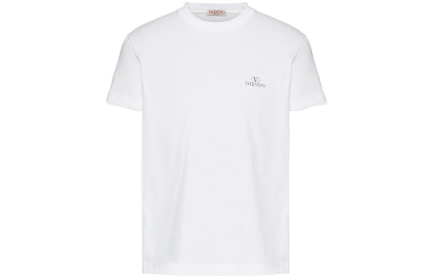 Valentino  White Letter Print Crew Neck Short Sleeve T-Shirt 1V3MG11Z8MSA01