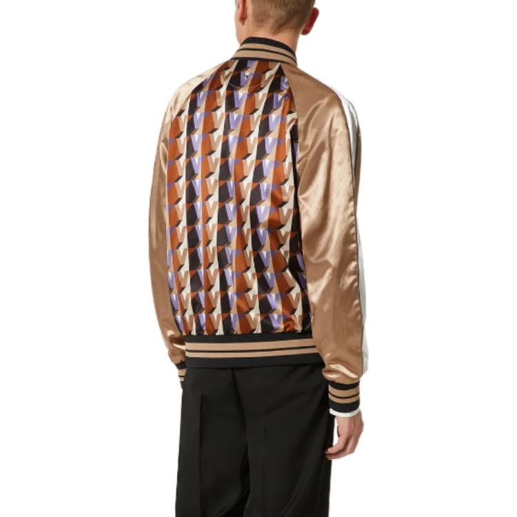 Shop Valentino Jaket Kolar Baseball Logo Kuning Cetak FW22. 1V3CI0A08L77NC