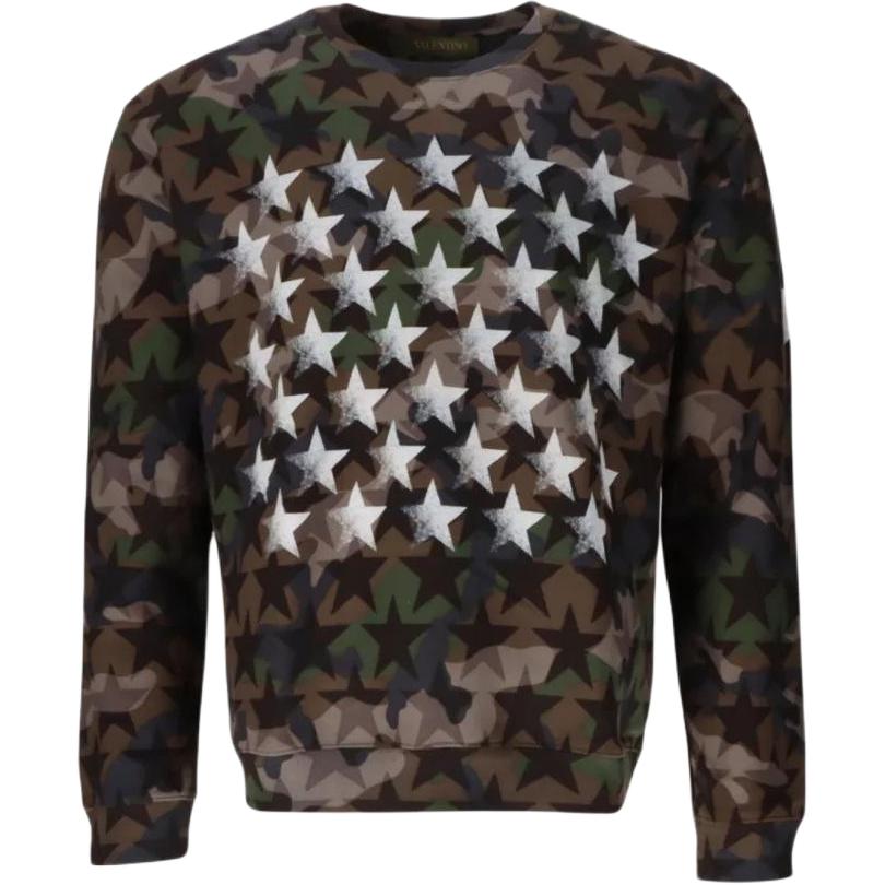Valentino All-Over Print Crewneck Sweatshirt Army Green MV3MF04N47W-F69