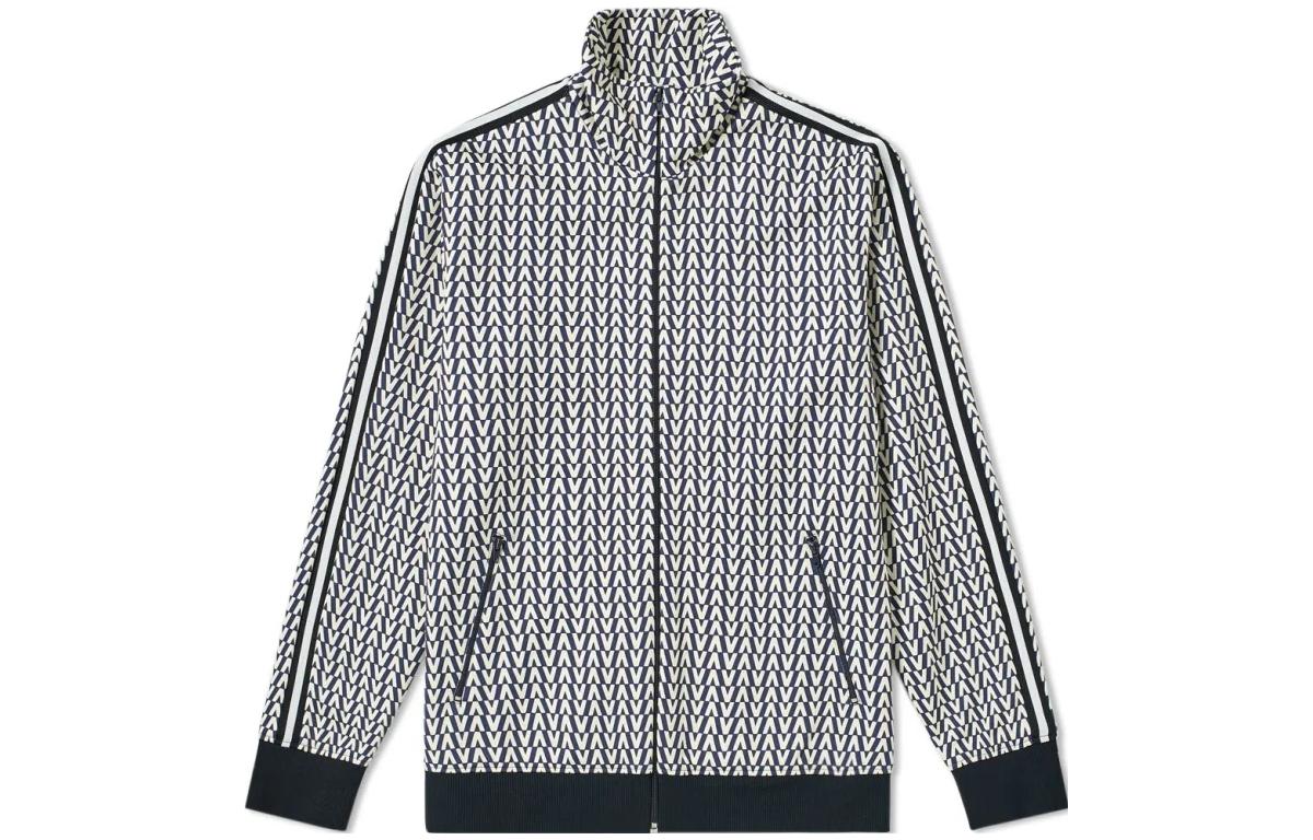 Valentino All-Over Print High Collar Zip Jacket Black RV3C12N0-LGT-HI8