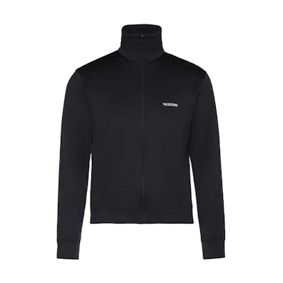 Valentino Alphabet Print Zip-Up Jacket Black Long-Sleeve Outerwear. SV3MF12A5800N0