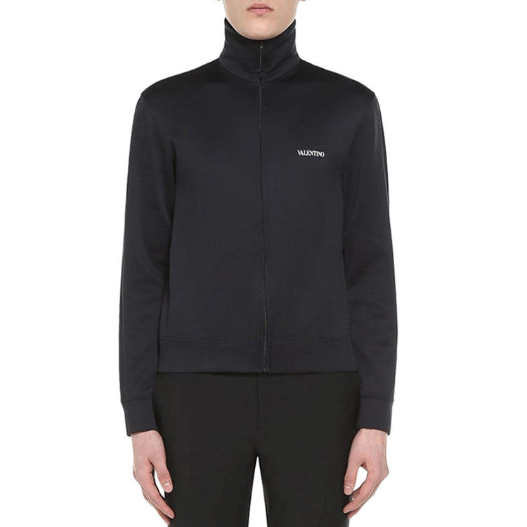 Lookbook Valentino Jaket Zip Motif Alphabet Hitam Lengan Panjang. SV3MF12A5800N0