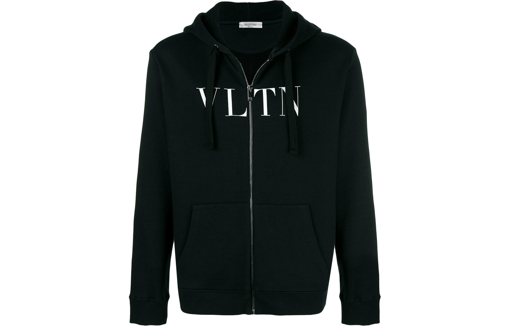 Valentino Alphabet Print Zip Hoodie Black Fashion QV3MF11I3TV0NO