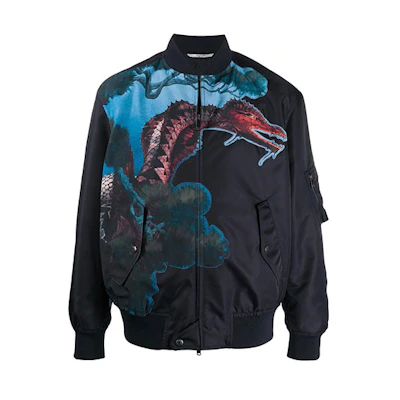Valentino Animal Print Baseball Collar Zip Jacket Men’s Black TV0CIF156AA33E