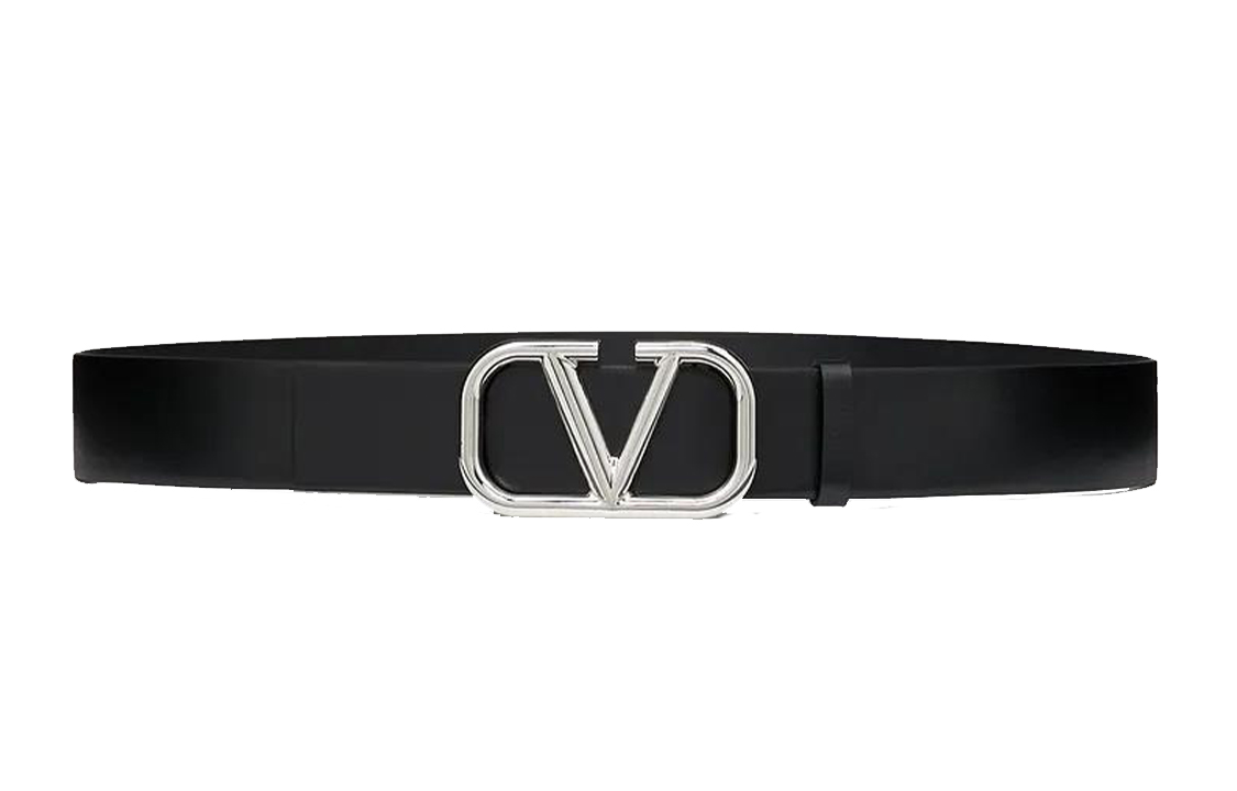 Valentino Black Calfskin Leather Belt with Buckle, 4cm Wide. WY2T0Q87SNP0NO