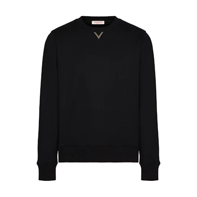 Valentino Black Crewneck Long Sleeve Sweatshirt with Logo Plaque - . 5V3MF27PA89-0NO
