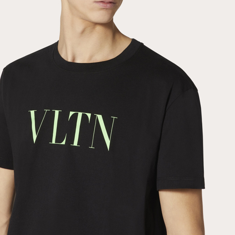 Details for Valentino 黑色螢光綠圖案棉質圓領T恤 UV3MG10V3LEIN4