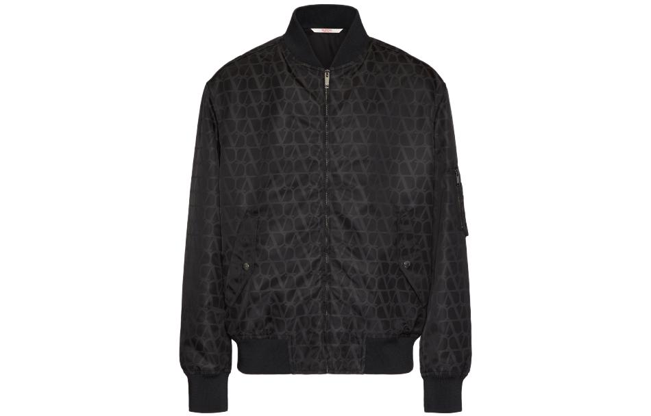 Valentino Black Full-Zip Jacket Letter Print Stand Collar Long Sleeve 3V3CIF159HMMXM