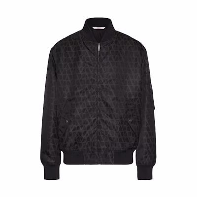 Valentino Black Full-Zip Jacket Letter Print Stand Collar Long Sleeve 3V3CIF159HMMXM