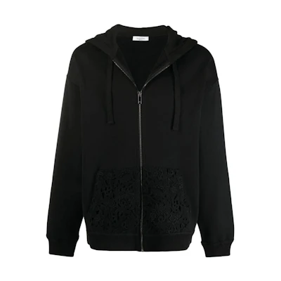 Valentino Black Hoodie Jacket with Back Logo Print VV0MF15P7FC0NI