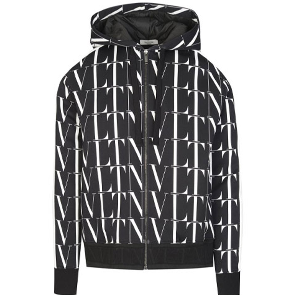 Valentino Black Hoodie Jacket with Printed Design and Full Zip Closure UV0MB01C6LD0NI