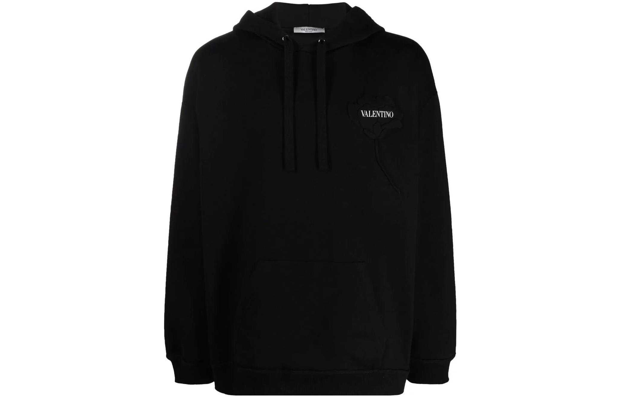 Valentino Black Hoodie SS22 with Letter Print VMF18Y7H30NI