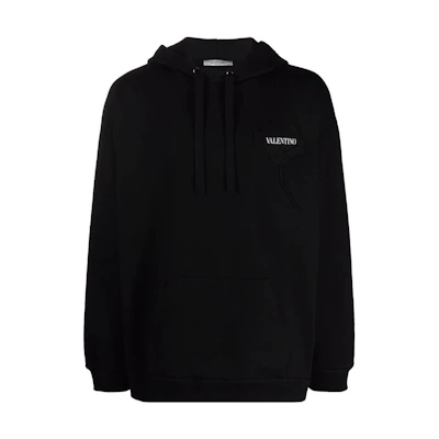 Valentino Black Hoodie SS22 with Letter Print VMF18Y7H30NI