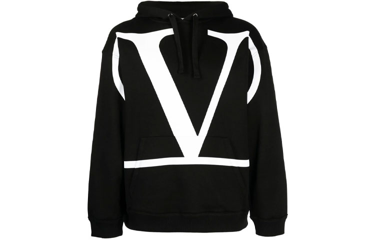Valentino Black Hoodie with Large Front VL Logo Print VV3MF15P73S0NI