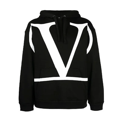 Valentino Black Hoodie with Large Front VL Logo Print VV3MF15P73S0NI