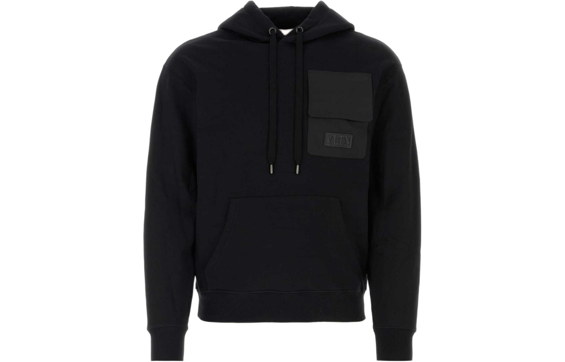 Valentino Black Hoodie with Logo Letter Applique and Drawstring 3V3MF26L9GR0NO