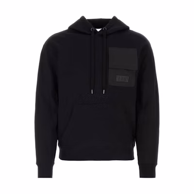 Valentino Black Hoodie with Logo Letter Applique and Drawstring 3V3MF26L9GR0NO