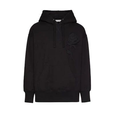 Valentino Black Hoodie with Solid Color & Plant Pattern Design VMF14F9780NO