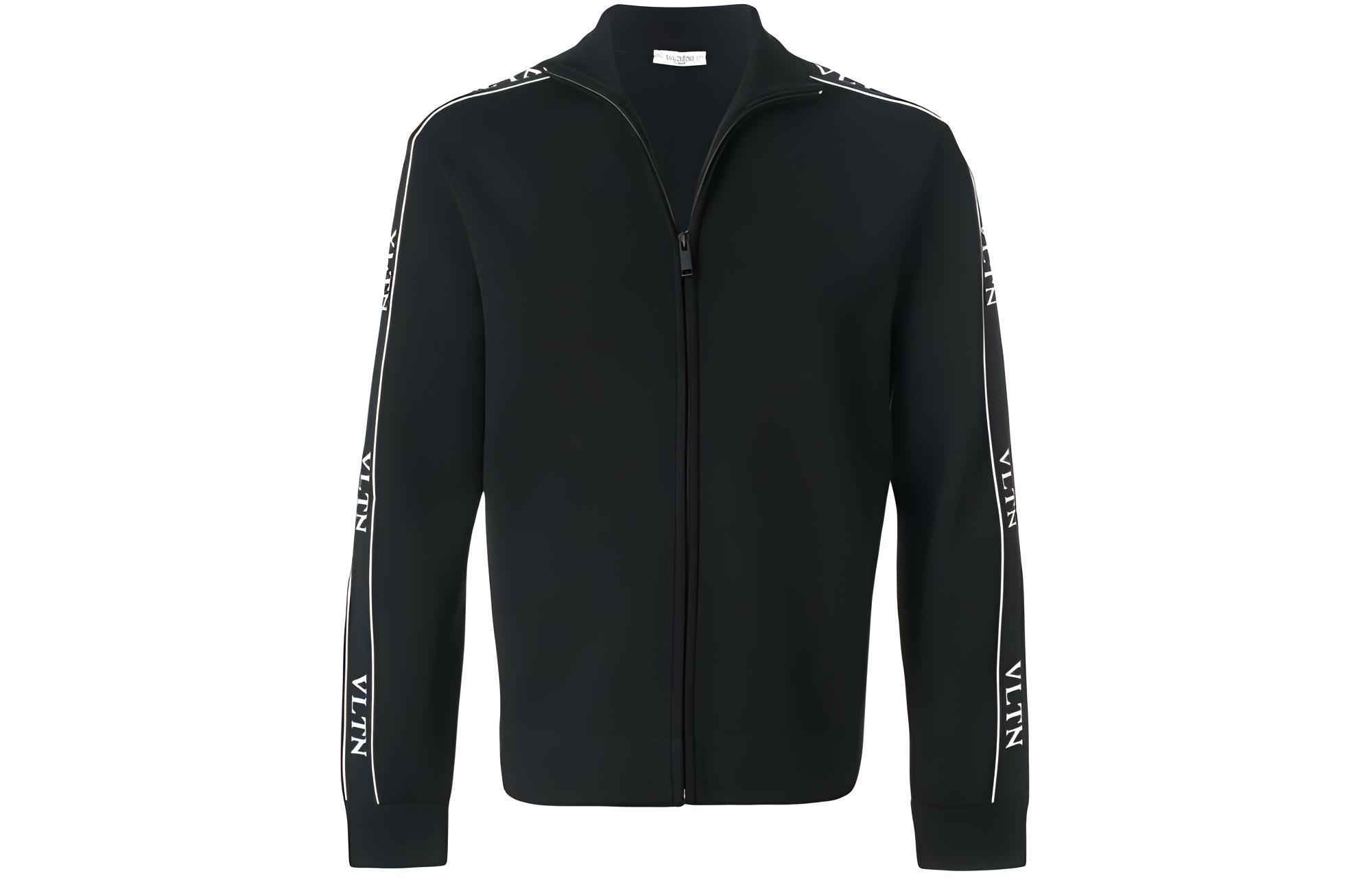 Valentino Black Jacket with Letter Logo and Stand-Up Collar TV3KE03U55A-0N0