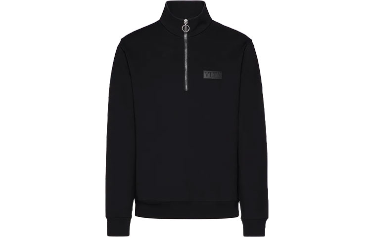 Order Valentino Jaket Rajut Hitam Half-Zip dengan Detail Roman Stitch. VV3MF17B73PN01