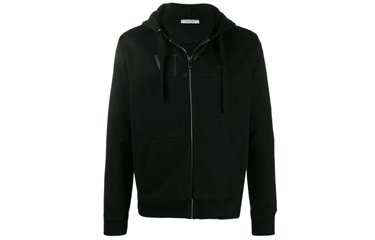Valentino Black Letter Logo Print Zip-Up Jacket TV3MF11I3TV080
