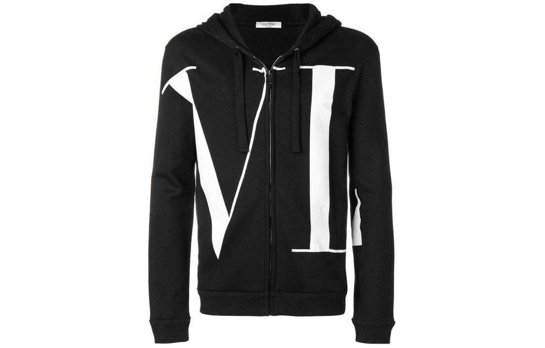 Valentino Black Letter Print Zip-Up Hoodie Jacket QV0MF12L5920NO
