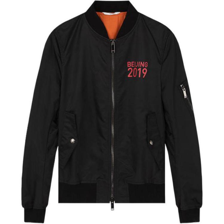 Valentino Black Letter Print Zip-Up Jacket with Stand Collar TV3CISN26DB-0NC