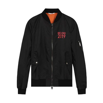 Valentino Black Letter Print Zip-Up Jacket with Stand Collar TV3CISN26DB-0NC