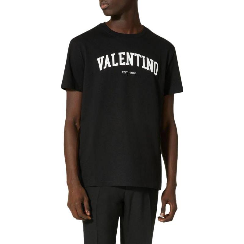 Shop Valentino 黑色標誌印花短袖圓領T恤 SS23 時尚款式 2V3MG13D9640NI