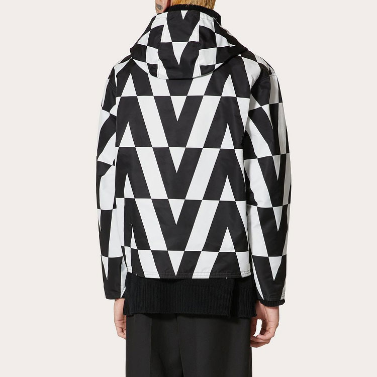 Shop 华伦天奴黑色连帽拉链印花标志夹克 WV0CJG707URF62