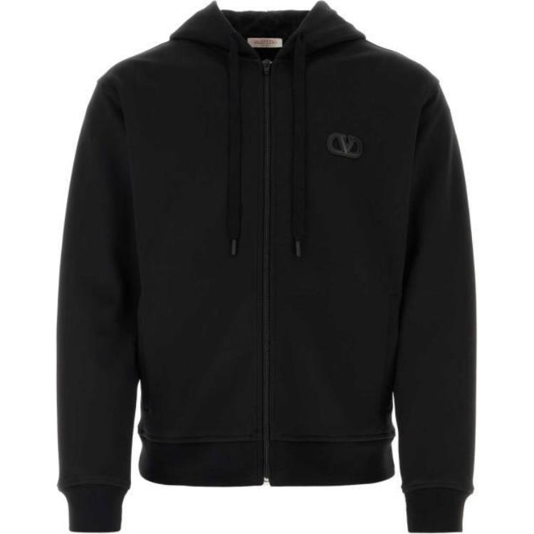 Valentino Black Logo Print Zip-Up Hoodie Jacket 4V3MF27H9VY0NO