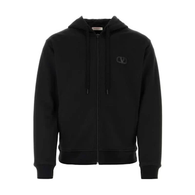 Valentino Black Logo Print Zip-Up Hoodie Jacket 4V3MF27H9VY0NO
